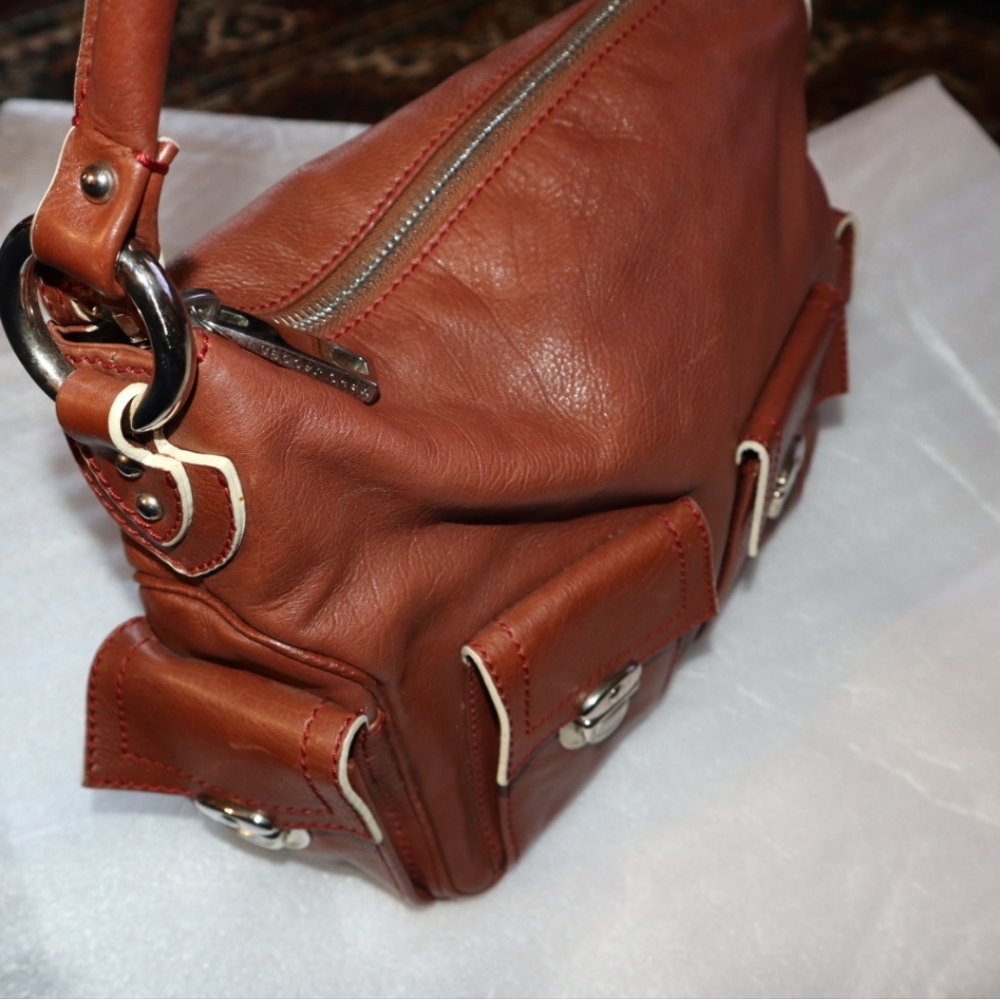 Marc Jacobs Collection 'Blake' Soft Cognac  Silver Multi-Pocket Hobo Bag Vintage - Picture 5 of 10